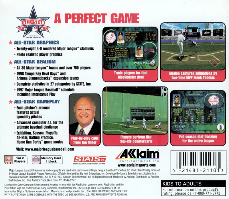 All-Star Baseball '97 Featuring Frank Thomas box back