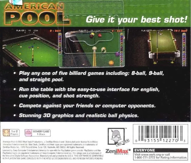 American Pool box back