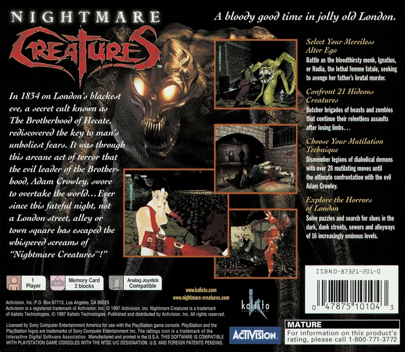 Nightmare Creatures box back
