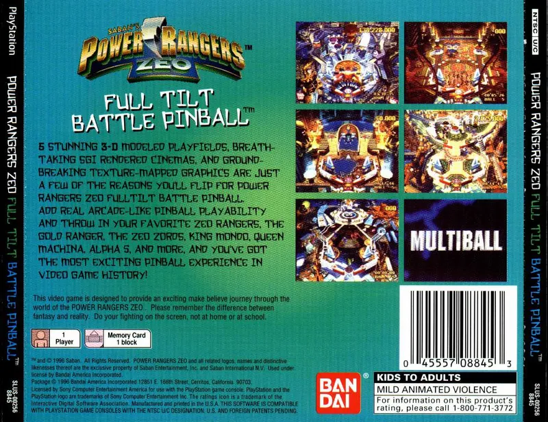 Power Rangers Zeo: Full Tilt Battle Pinball box back