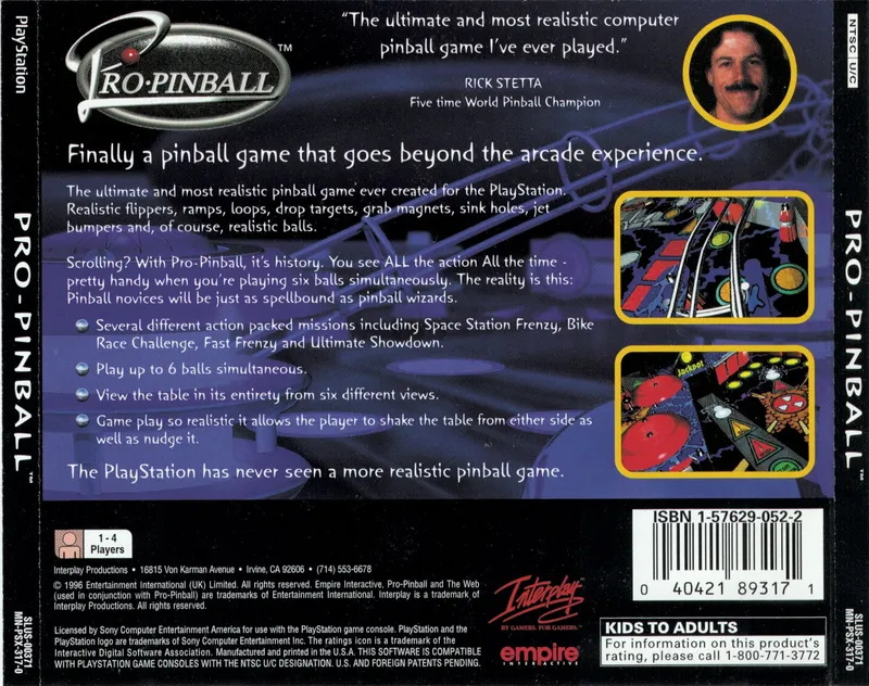 Pro Pinball box back