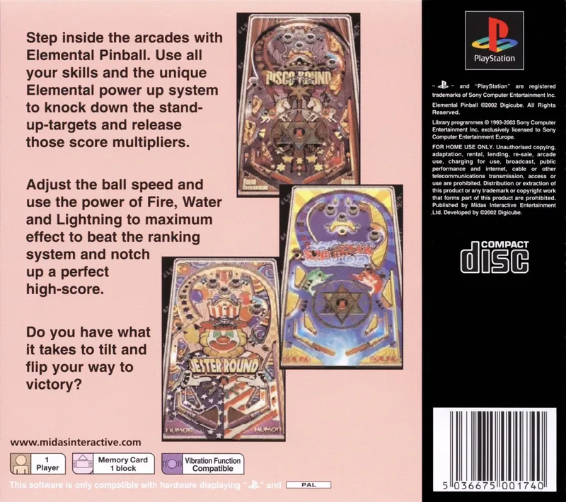 Elemental Pinball box back