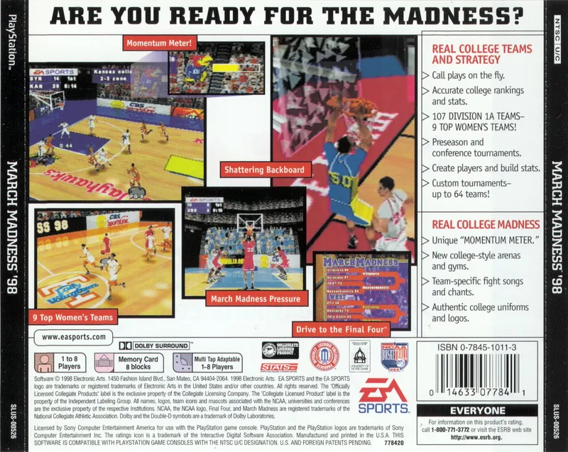 NCAA March Madness '98 box back