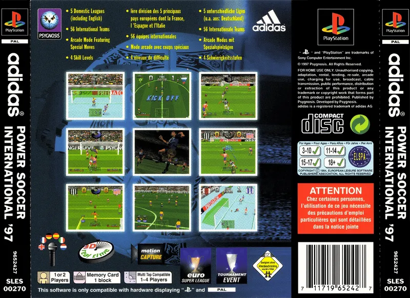 Adidas Power Soccer International '97 box back
