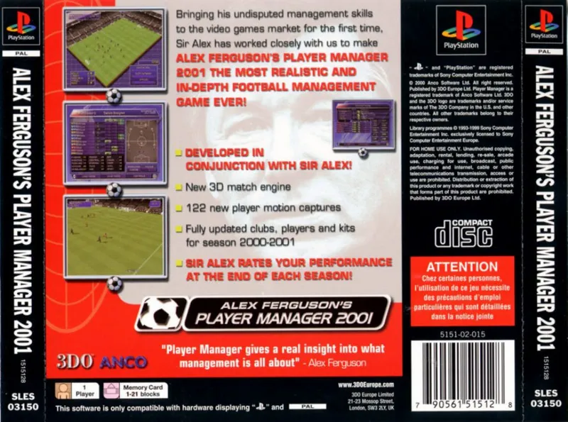 Alex Ferguson's Player Manager 2001 box back