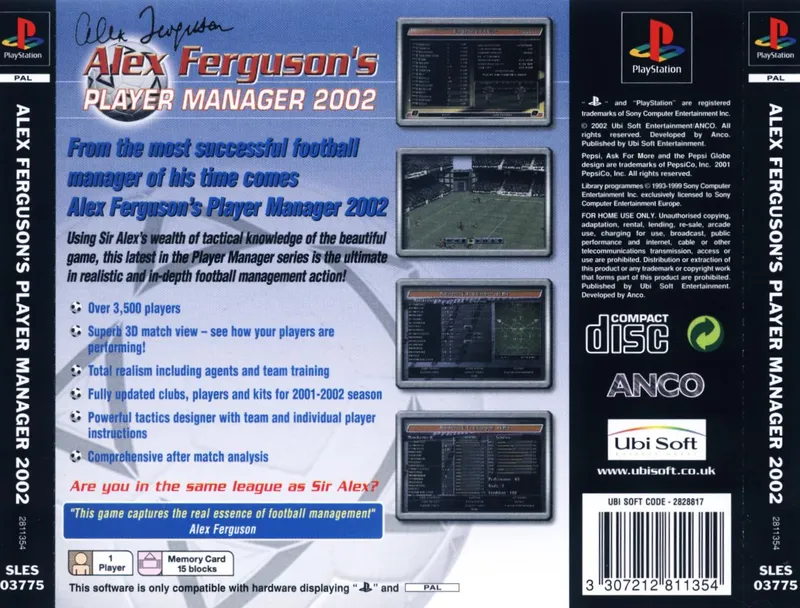 Alex Ferguson's Player Manager 2002 box back