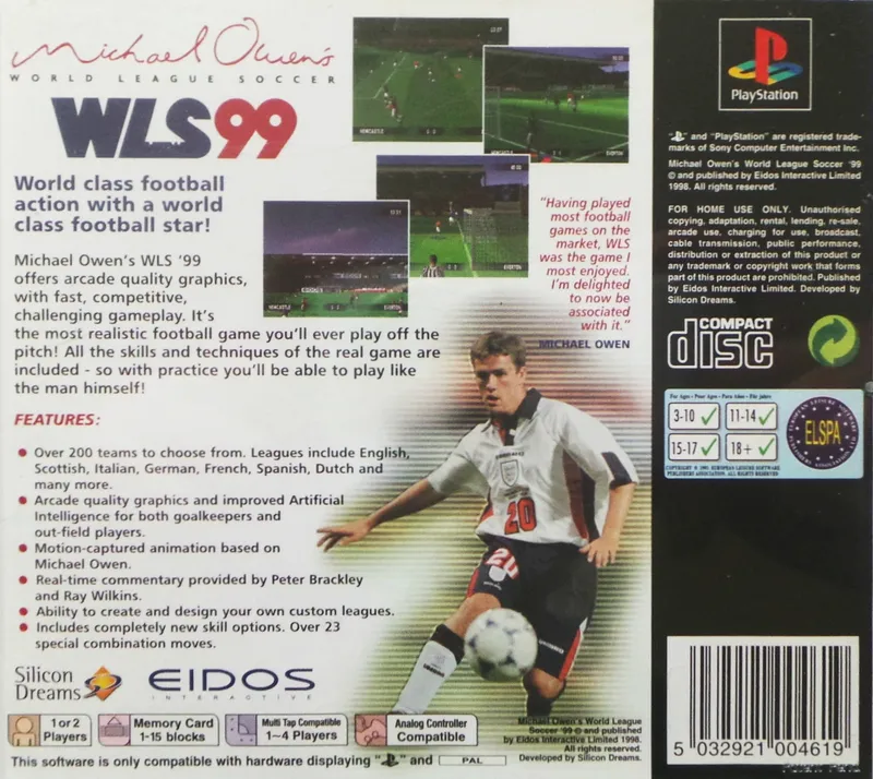Michael Owen's World League Soccer 99 box back