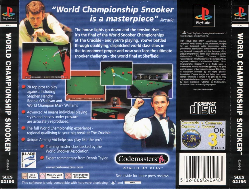 World Championship Snooker box back