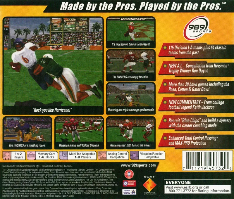 NCAA GameBreaker 2001 box back