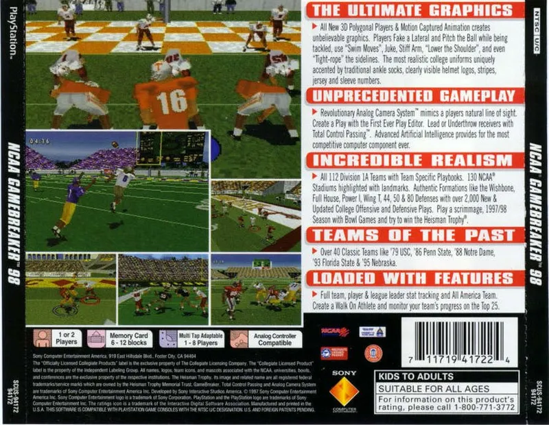 NCAA GameBreaker 98 box back