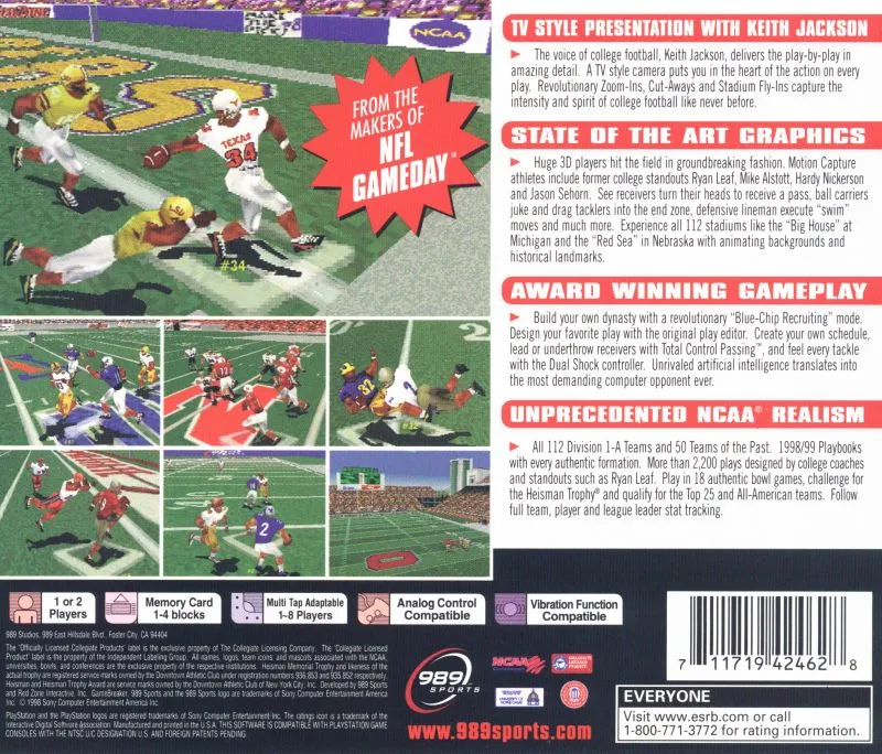 NCAA GameBreaker 99 box back