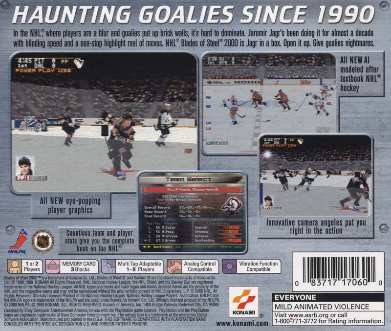NHL Blades of Steel 2000 box back