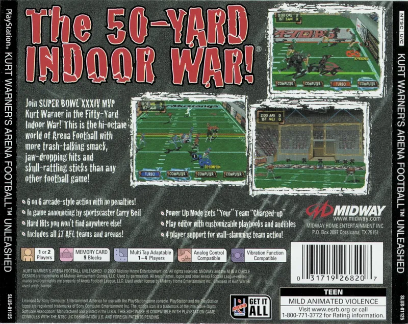 Kurt Warner's Arena Football Unleashed box back