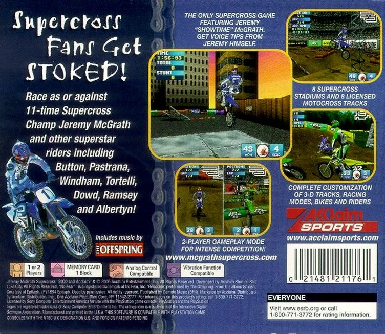 Jeremy McGrath Supercross 2000 box back