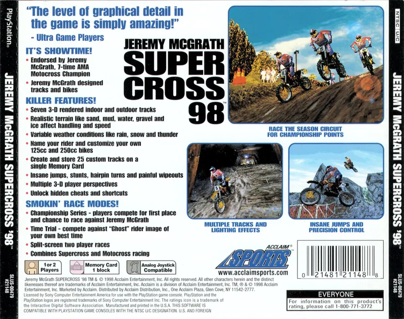 Jeremy McGrath Supercross 98 box back