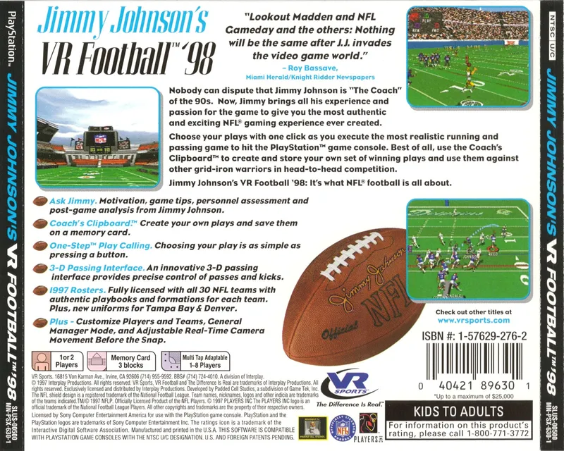 Jimmy Johnson's VR Football '98 box back