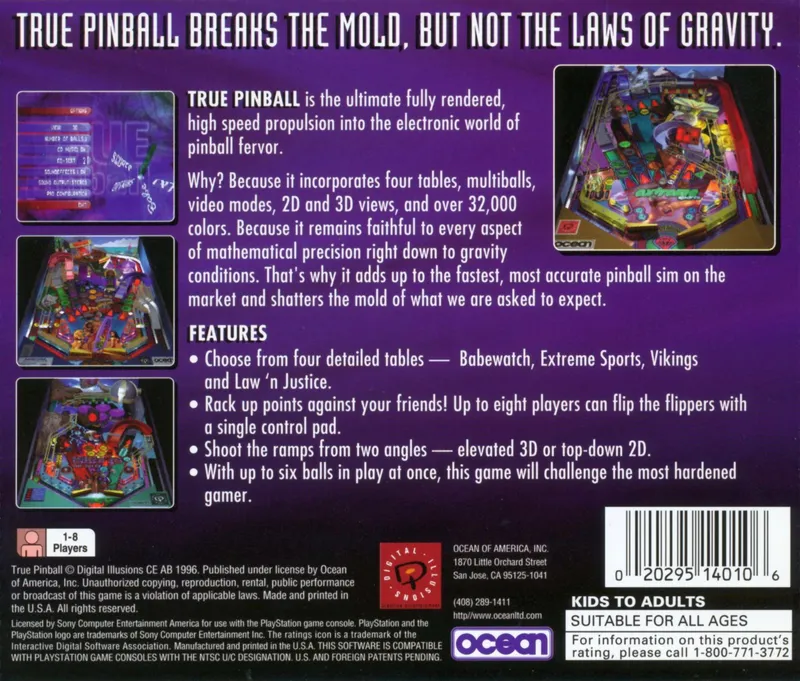 True Pinball box back