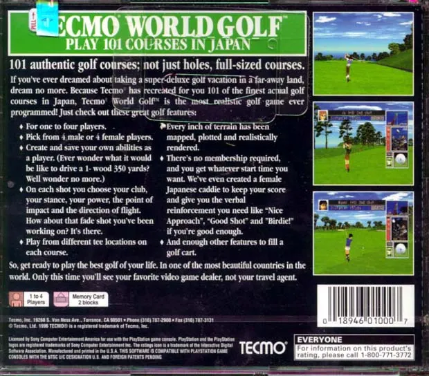 Tecmo World Golf box back