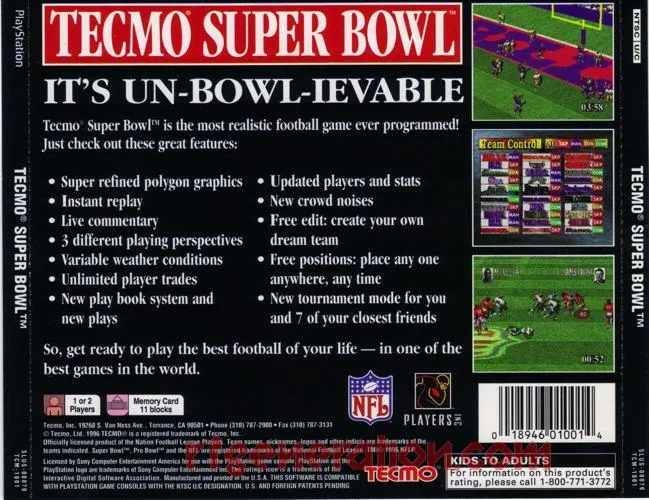 Tecmo Super Bowl box back