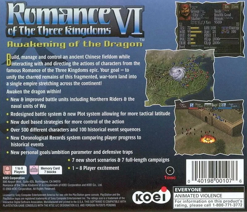Romance of the Three Kingdoms VI: Awakening of the Dragon box back