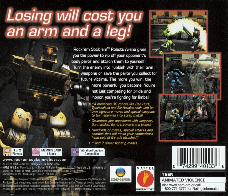Rock 'em Sock 'em Robots Arena box back