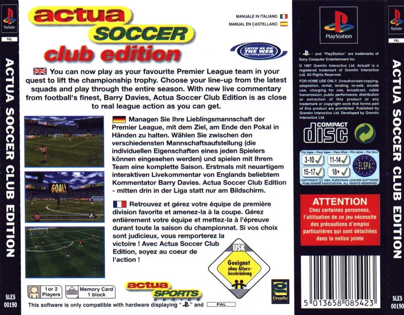 Actua Soccer: Club Edition box back