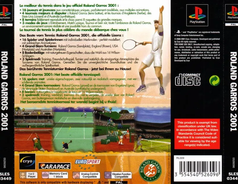 Roland Garros French Open 2001 box back