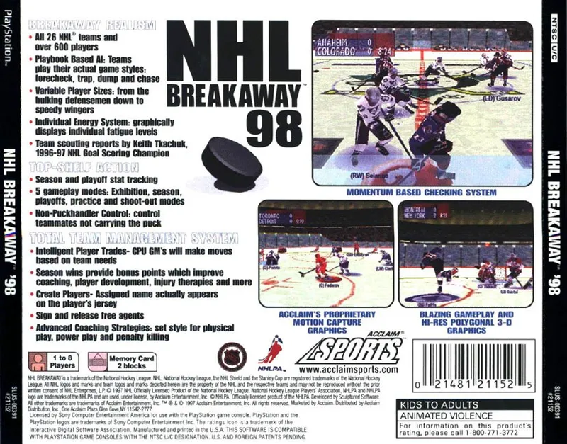 NHL Breakaway 98 box back