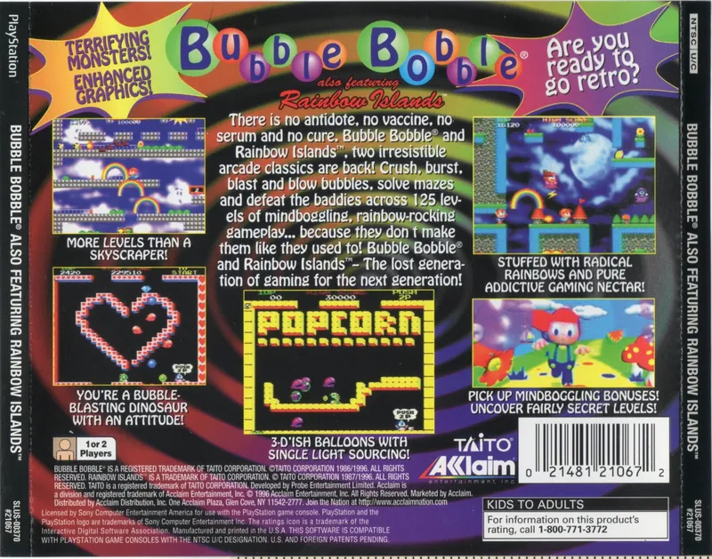 Bubble Bobble also featuring Rainbow Islands box back