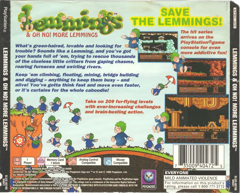 Lemmings & Oh No! More Lemmings box back