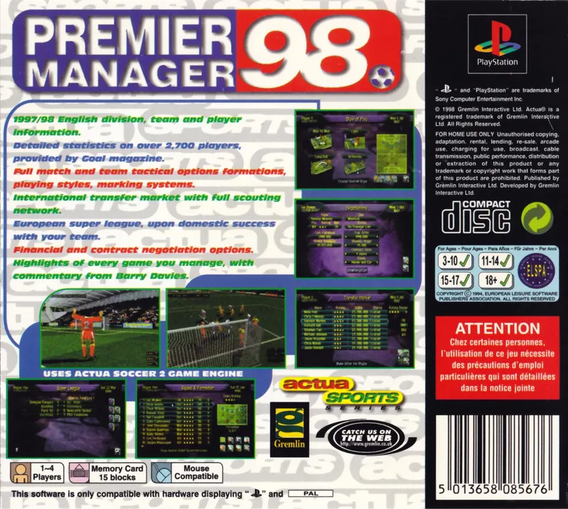 Premier Manager 98 box back