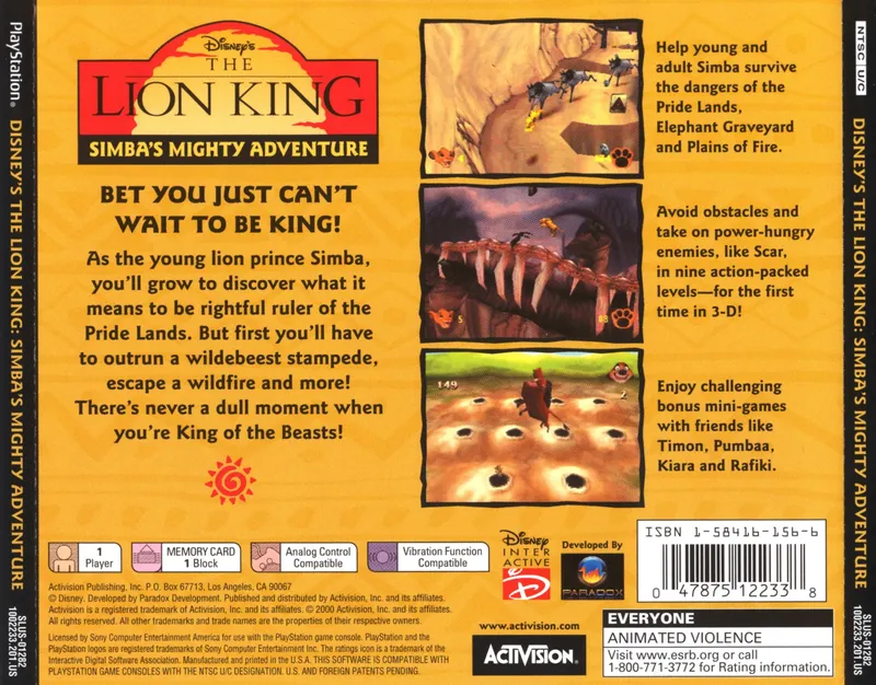 Disney's The Lion King: Simba's Mighty Adventure box back