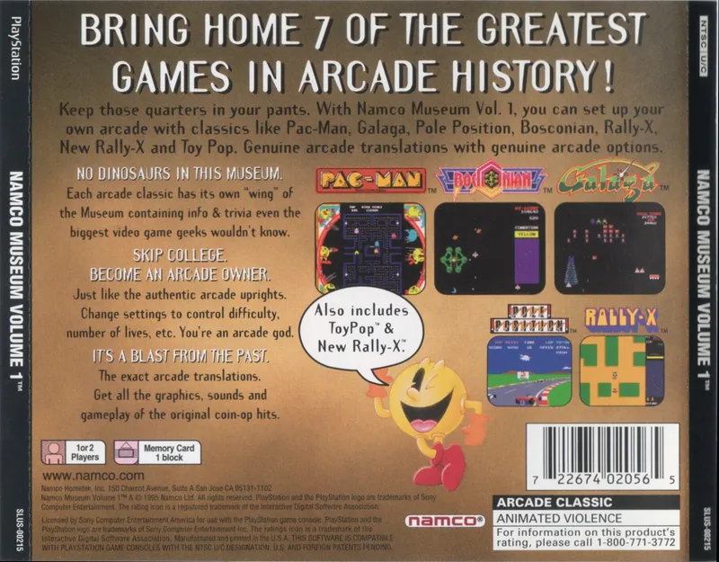 Namco Museum Vol. 1 box back