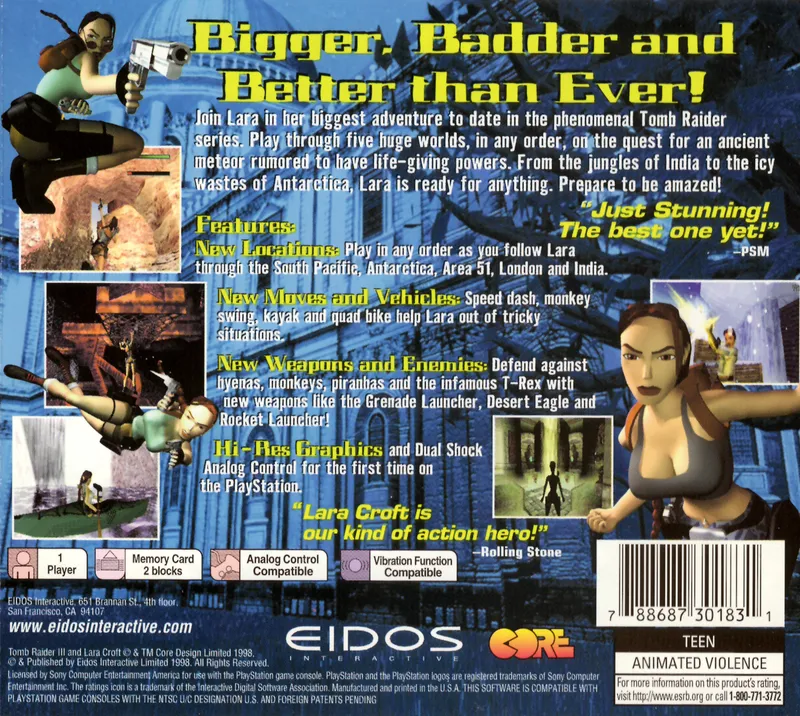 Tomb Raider III: Adventures of Lara Croft box back