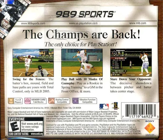 MLB 2005 box back