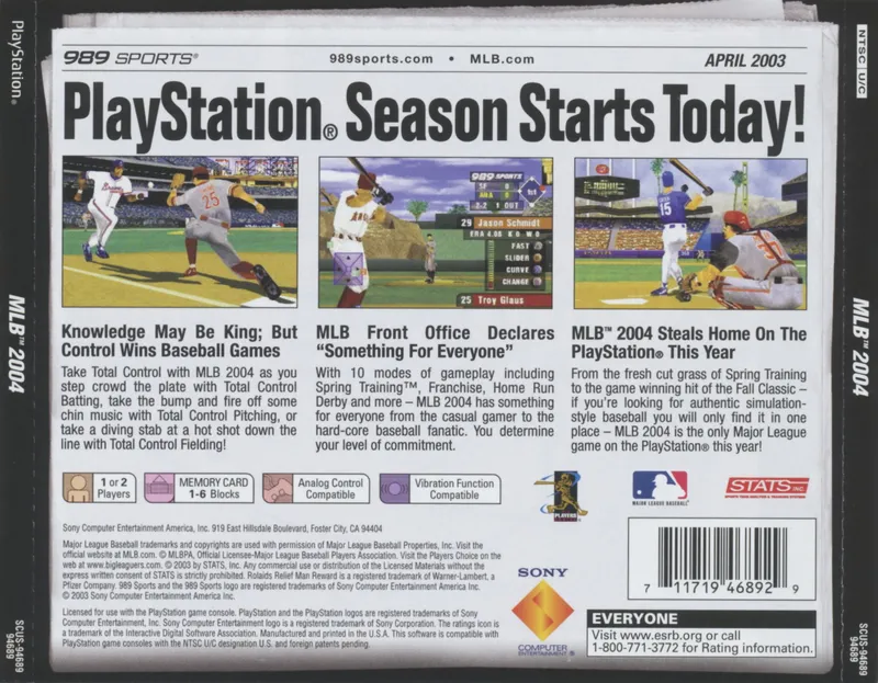 MLB 2004 box back
