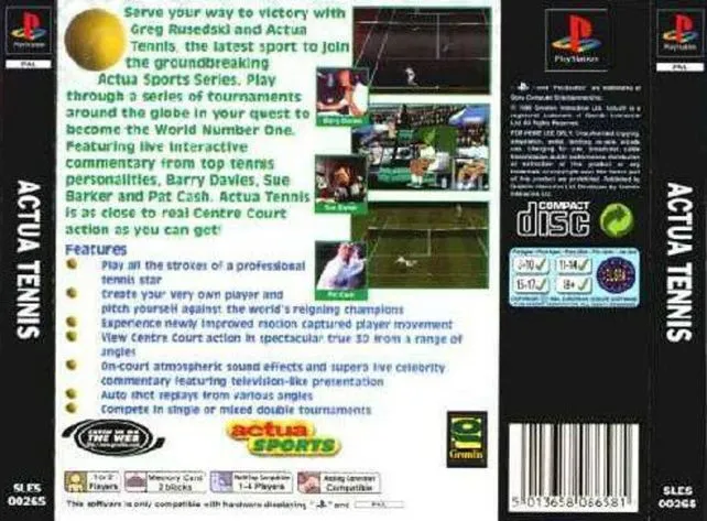 Actua Tennis box back