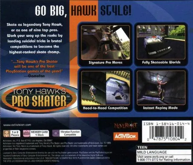 Tony Hawk's Pro Skater box back