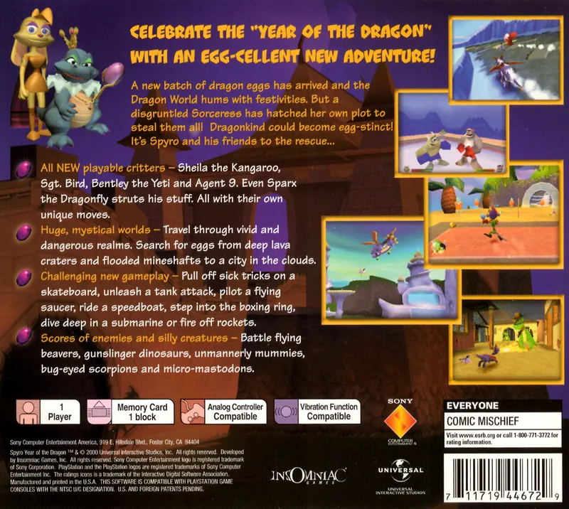 Spyro: Year of the Dragon box back