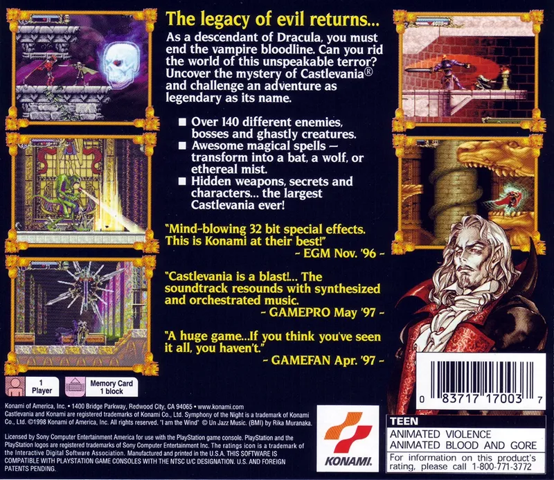 Castlevania: Symphony of the Night box back