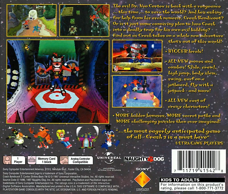 Crash Bandicoot 2: Cortex Strikes Back box back