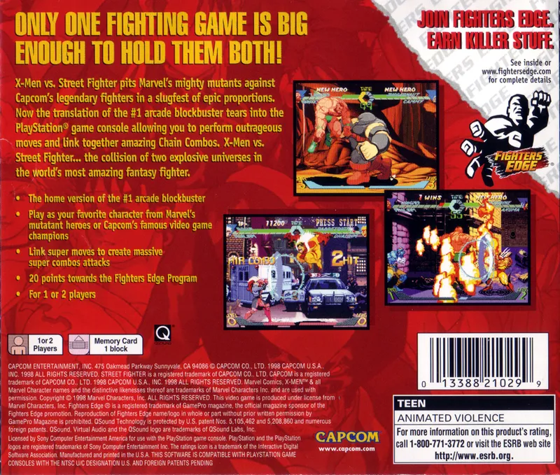 X-Men vs. Street Fighter box back