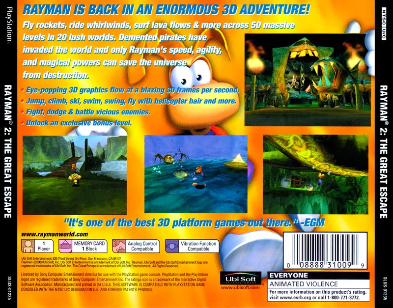 Rayman 2: The Great Escape box back