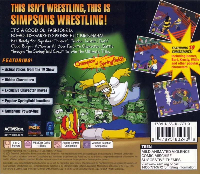 The Simpsons Wrestling box back