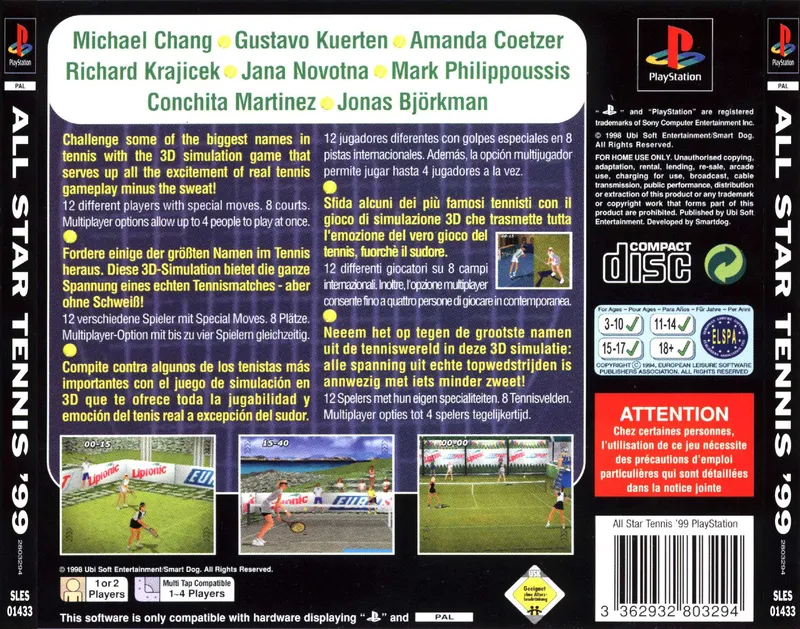 All Star Tennis 99 box back