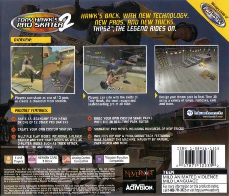 Tony Hawk's Pro Skater 2 box back