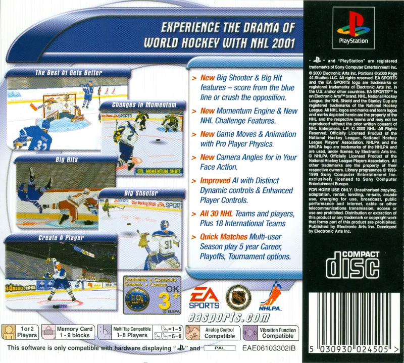 NHL 2001 box back