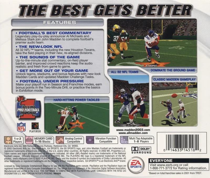Madden NFL 2003 box back