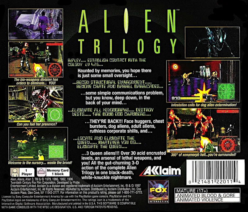 Alien Trilogy box back