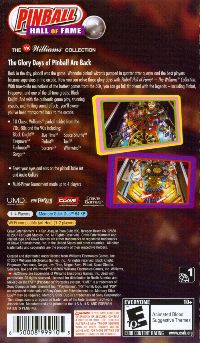 Pinball Hall of Fame: The Williams Collection box back